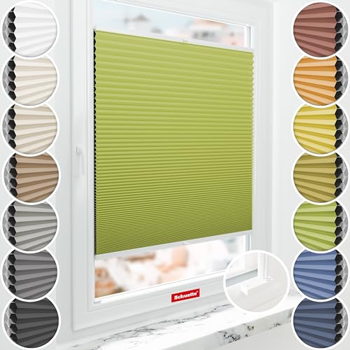Schuette® Wabenplissee mit Bohren ● Blackout x Honey ● Green Tea (Grün) ● 85x130cm (Breite x Höhe) ● Suprafix Halterungen Mit Bohren ● Bequeme Montage