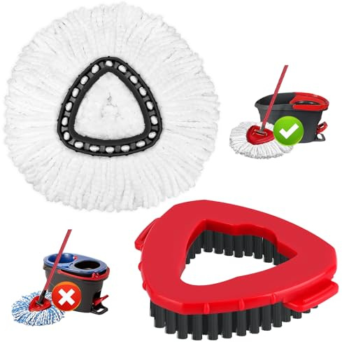 Tidy Monster 1+1 Pack Mop Replacement Heads for O-Ceda EasyWrin Spin Mop, Microfiber Spin Mop Refills, Easy Cleaning Mop Head Replacement, with 1 Scrub Mop Brush Head (mop 1pc+Brush 1pc)