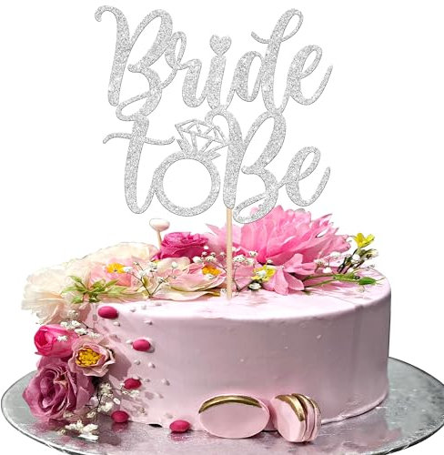 Xsstarmi 1 Pack Bride to Be Cake Topper Glitter Silver Ring Diamond Cake Pick Decoration for Bridal Shower Wedding Engagement Hen Party Cake Decorations Supplies