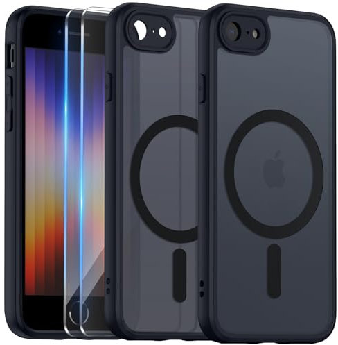 COPIKE Magnetisch Kameraschutzhülle für iPhone SE (2022/2020) Hülle mit 2 Stück Schutzfolie, Handyhülle iPhone SE Dünn Stoßfest Anti-Fingerabdruck Rückseite Case, Matt Schwarz