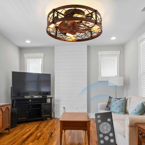 YZSJ Ventilador De Techo con Luz De Jaula Industrial Vintage con Luz Y Mando A Distancia Velocidad De Viento Ajustable para Salón Dormitorio Comedor (Bombilla No Incluida)