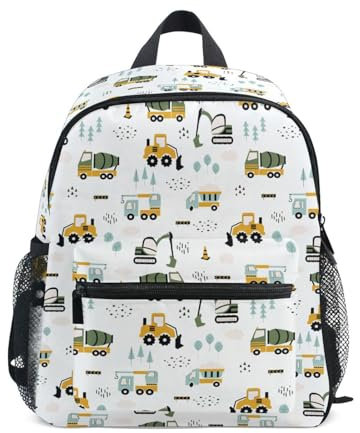 Caihoyu Rucksack für Kinder Jugendliche Mädchen Sport Rucksack mit Brustgurt Bagger und Zement-LKW, Bagger und Zement-LKW, Klein, Bagger und Zemlader, S