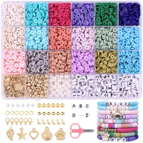 BOMULEZG Polymer Clay Perlen für armbänder heishi perlen set für armbänder pastell freundschaftsarmbänder perlen HeishiPerlen KettenArmbänder Selber Machen für DIY Armband Schmuckherstellung (Farben)