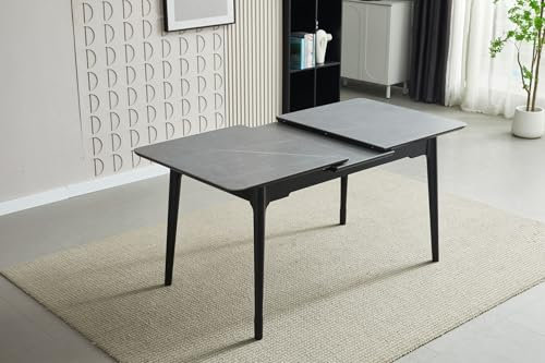 Esstisch Holz Weiß/Schwarz – Ausziehbar von 140-180 cm, Modernes Design Grau