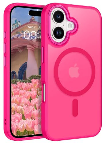 GaoBao Coque pour iPhone 16 Plus 6.7 Compatible avec MagSafe, Hybrid Magnétique Case Étui Translucide Mat Arrière Protection Caméra Housse Fine Antichoc Dos Anti Rayures, Rose Vif