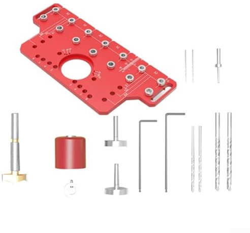Pocket Hole Drilling Jig Kit, 2-in-1 Door Handle Shelf Pin Drilling Guides Jig, Adjustable Cabinet Template Woodworking Joints Tool Drill Guides Locator(Type B)
