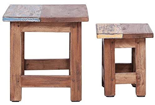 ULUYYUC Couch Tisch Beistelltisch Outdoor Wetterfest Nachttische Couchtisch Klein - Satztische 2 STK. Altholz Massiv für Balkon Garten Wohnbereich Schlafzimmer