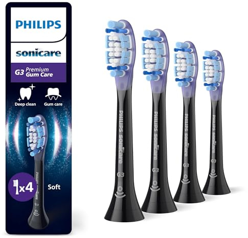 Philips Sonicare G3 Premium Gum Care, Original Ersatzbürstenköpfe, Schwarz, 4er-Pack, HX9054/88