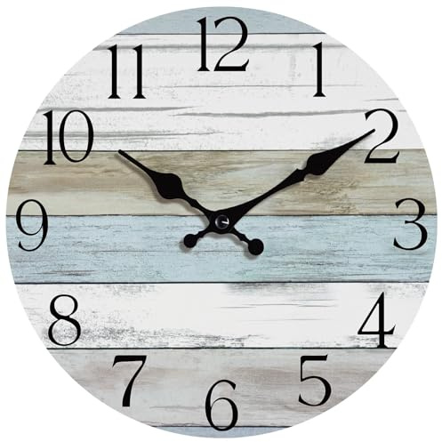 HYLANDA Wall Clock, Silent Non Ticking Wall Clocks Battery Operated, Rustic Wooden Clocks Decorative for Kitchen, Bathroom, Bedroom, Living Room, (8 Inch)