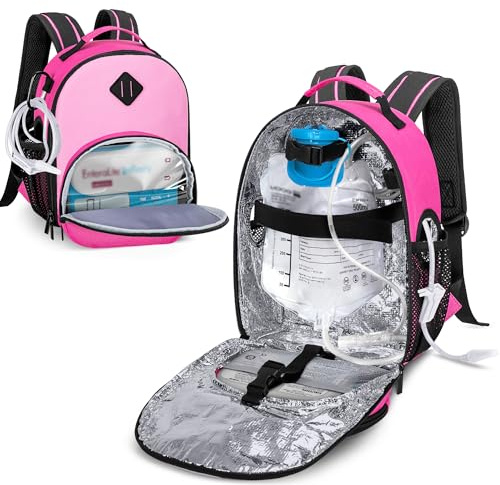 Luxja Feeding Tube Backpack for G Tube, J Tube and GJ Tube, Pink | Feeding Tube Bag Fits 500ml Feeding Bag and Enteral Feeding Pump (Compatible with EnteraLite Infinity and Kangaroo Joey)