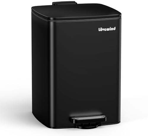 lovewind Cubo De Basura De Cocina, Cubo De Basura De Acero Inoxidable Con Pedal Negro De 20 L, Con Tapa Y Cubo Interior, Adecuado Para Cocina, Baño Y Sala De Estar