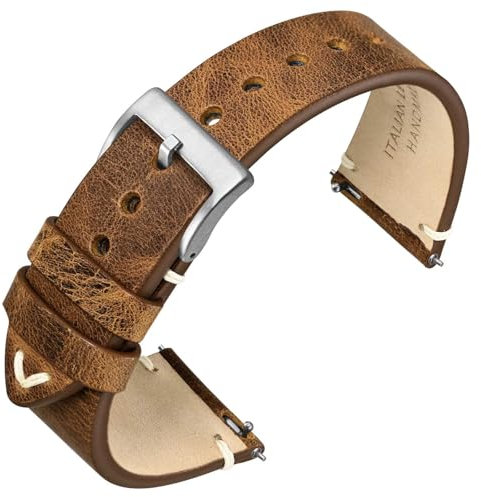 ANNEFIT Quick Release Watch Strap, Italian Vintage Leather Replacement Band for Men and Women, Band Width 20mm (Saddle Brown)