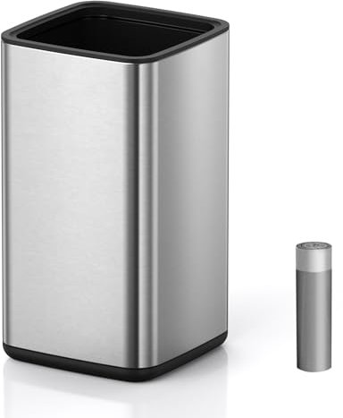 Mbillion Open Top Trash Can, Stainless Steel Waste Bin with Removable Inner Basket, Small Metal Garbage Basket for Modern Bathroom, Office (Sliver, 9L)