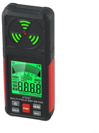 Détecteur de champs électromagnétiques multifonction qui mesure les radiations RF, EF et micro-ondes avec écran rétroéclairé pour des environnements de vie sûrs