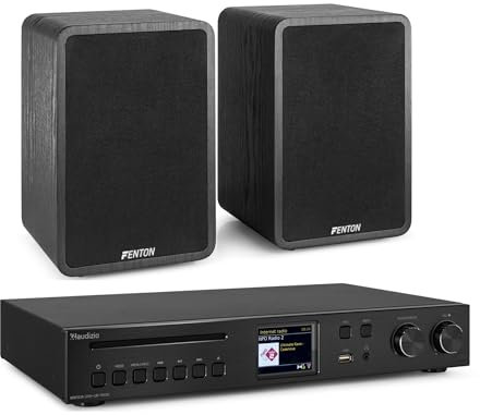 Fenton HiFi Stereoanlage 200 W - CD-Player, Bluetooth & Spotify Connect, DAB+/FM & Internetradio, USB, AUX, Toslink Anschluss, 2× 6,5 Regallautsprecher, Fernbedienung, 2,8 TFT Display, HiFi-Sound