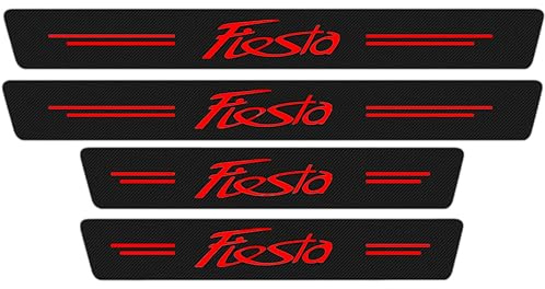 KLHYWEN 4 Pezzi Sticker Battitacco in Fibra Carbonio per Auto, per FO-rd Fiesta, Battitacco Protezione Plates Anti-Graffio Scuff Adesivi Styling Decorativi Accessori,Red
