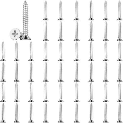 M4 Phillips träskruvar – 50 stycken M4 x 25 mm platt huvud rostfria skruvar, försänkta skruvar med full gänga, standardgängskruvar av A2-70 (304) rostfritt stål
