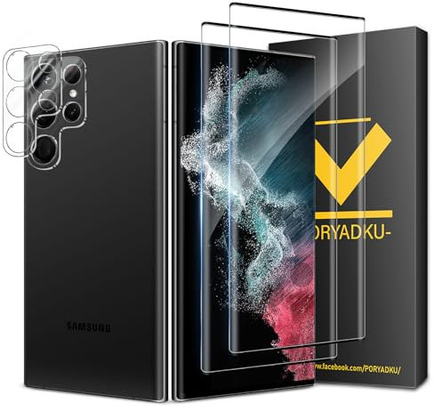 2 Pièces Verre Trempé pour Samsung galaxy S22 Ultra, et 2 Protections d'objectif, Déverrouillage par empreinte digitale, Dureté 9H, Sans bulles, 3D-Coverage, HD Verre