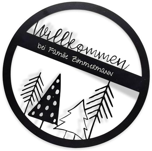 Personalisierbares Willkommensschild rund 25cm – Türschild mit Kordel zum Aufhängen – Schwarz oder Weiß – Dekoschild „Willkommen bei ...“ – Letterring Modernes Eingangsschild Haus Flur Geschenk