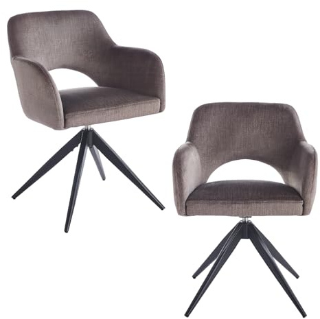 stone princess 2er Set Drehbare Esszimmerstühle mit Armlehne – 360° Samt Polsterstuhl mit Auto-Return Funktion, Gepolstert, Schwarze Metallbeine, für Esszimmer & Küche