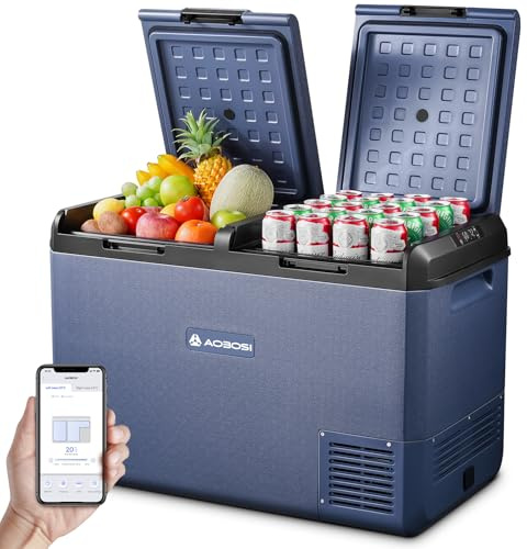 AAOBOSI Nevera Portatil Electrica 95L,Impermeable IPX4, Doble Zona | Doble Zona,IPX4 Resistente al Agua, -20°C a 20°C, Pantalla LED, 12V 24V 230V AC, para Auto Camión Barco Camping