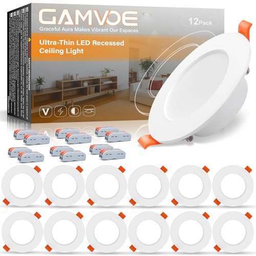 Einbaustrahler LED,GAMVOE LED Spots 230v 6W/5500K Naturweiß Licht,Leinbaustrahler ip65 Deckenspots Durchmesser 71-98mm,nicht dimmbare ultradünne LED Spotlights für Küche und Wohnzimmer (12er Packung)