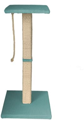 Rohrschneider Katzenbaum Emmi mit Sisalseil, Vollholz, Liegeplatte mit Spielseil, 45x45x77/97 cm, Cordstoff, verschiebene Farben und Höhen, für Katzen (Türkis, Höhe 97cm)