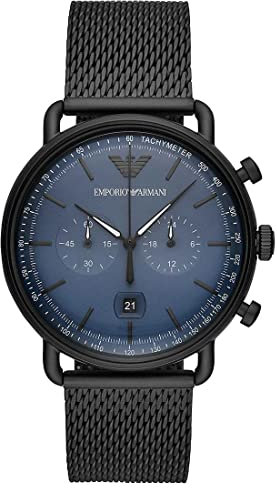 Emporio Armani Watch For Men, 2 sub dial Chronograph Movement and 43mm Case Size with Stainless steel, Leather or Silicone strap Graphit und Blau , 43MM