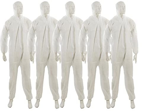 Dapetz ® 5Pcs Disposable Boiler Paper Suit Overalls - Coveralls for Men's and Women's Workwear, Painting - White Non-Hazardous - Large 128cm 50