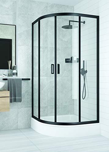 VBChome Duschkabine 90x90 Schwarz Viertelkreis 185cm Eckeinstieg Duschwand Schiebetür Duschabtrennung Klares Sicherheitsglas Dusche Duschtrennwand