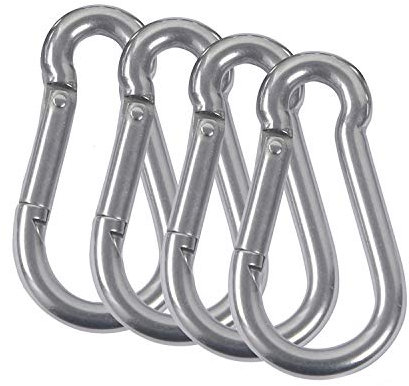 M8 Mousquetons Acier Inoxydable 304 Mousqueton Pompier Ressort avec Mousqueton de Fixation pour Camping Randonnée Hamac Balancoire 4PCS