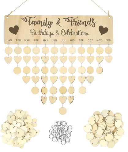 TOYANDONA En Bois D anniversaire Rappel Calendrier, Tenture Famille Amis D anniversaire Rappel Calendrier Conseil Plaque BRICOLAGE Accueil Décoration Murale avec 100 Pièces Bois Tags