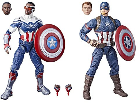Hasbro Marvel Legends Series Captain America Doppelpack, 15 cm große MCU Figuren von Steve Rogers und Sam Wilson, 7 Accessoires, F5880, Multi