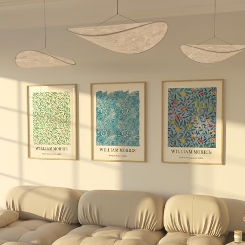 ZoeyAustin® 3 Doppelseitiges Kunstdruck Poster Set, Ohne Rahmen, DIN A3 (30cm x 42cm), Stilvolles Wandposter, 3 Wandbilder, Beidseitige Bilder (William Morris Blumen/Schilinger abstrakt)