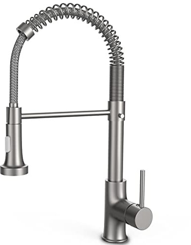 OWill Brushed Kitchen Taps with Pull Out Spray, 360° Swivel, Modern Stainless Steel Kitchen Sink Faucet for Camper Laundry Utility Rv Wet Bar