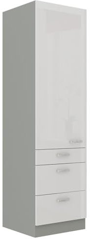 Küchen Hochschrank 60 Bianca Weiß Hochglanz + Grau Küchenzeile Küchenblock