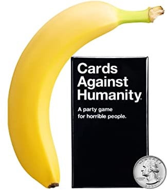 Cards Against Humanity Tiny Edition • Travel Size Adult Party Game | Exactly like the regular game, except ridiculously tiny. 600 miniature cards, 4 to 20+ players, Ages 17+. Banana to scale!