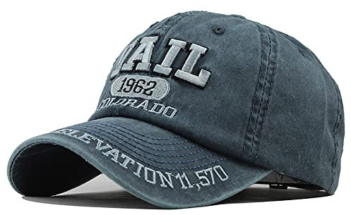YULOONG Vintage Baseball Cap Stickerei Vail Washed Denim Trucker Cap 100% Baumwolle Sonnenhut für Herren Damen Verstellbare Größe Blau
