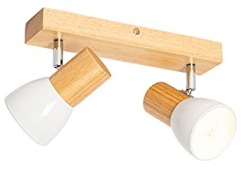 QAZQA - Landhaus I Vintage I Rustikal Deckenstrahler Holz und Weiß 2-flammig-flammig verstellbar - Thorin I Wohnzimmer I Schlafzimmer - Rechteckig - LED geeignet E14