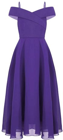 Freebily Vestito da Cerimonia Bambina Lungo Elegante Abito da Sera Sposa Principessa Matrimonio Damigella Compleanno Wedding in Chiffon Senza Maniche Una Spalla Ball Gown
