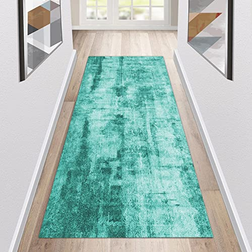 Siunwdiy Teppich Läufer Flur Küche rutschfest Waschbar Türkis Küchenläufer Lang Abstrakt Korridor -Teppichläufer Küchenteppich Meterware Anpassbar,Turquoise,50x150cm