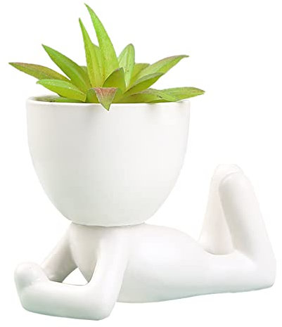 TITA-DONG Macetas de Cerámica para Plantas Suculentas, Creativas Macetas Pequeñas con Forma Humana, Macetas Pequeñas, Macetas para Plantas, Lindas Macetas de Cerámica Blanca, Pequeñas Macetas(#3)