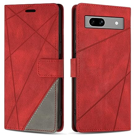 SONWO Etui Coque pour Google Pixel 7A, Protection Housse en Cuir PU Portefeuille Livre pour Google Pixel 7A, Emplacements Cartes, Fonction Support, Rouge