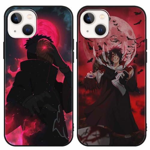 PBNDJVG 2 Stück Handyhülle für Apple iPhone 13/iPhone 14 Hülle 6.1 Zoll Anime Uchiha Obito Manga Muster Design Junge Case All Inklusiv Linsen Schutzhülle TPU Silikon Weich Ultra Dünn Cover, 14
