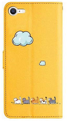 Jeffene for iPhone SE 2022/iPhone 7/iPhone 8/iPhone SE 2020 (4.7 inch) Case,PU Leather Flip Wallet Cover with [Kickstand][TPU Inner Shell][Card Holder],Yellow&Cat