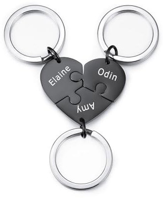 INBLUE Personalized 2-5 Names Heart Jigsaw Puzzle Piece Stainless Steel Keychain Set Custom Name Keychain Gifts for Women (Black - 3pcs)