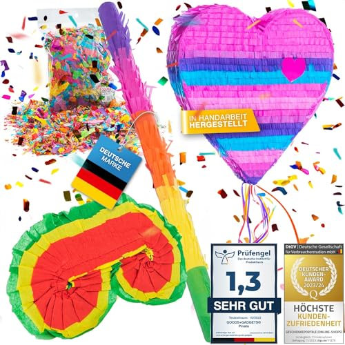 Pinata décoration de fête à remplir de bonbons pour anniversaire enfant mariage fête (Cœur + tige & masque pour les yeux)