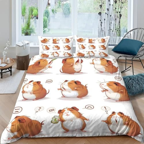 TNFHSOFT Meerschweinchen Bettwäsche Premium Atmungsaktive Angenehme Baumwolle Bettbezüge, Mit Reißverschluss Bettdeckenbezug, 3teilig Bettbezug + Kissenbezug