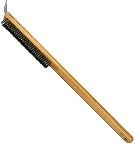 Eoixuqba Cepillo para horno de pizza de 22,63 pulgadas con raspador, cepillo para barbacoa con raspador, cepillo de metal para horno de pizza, cepillo de limpieza de piedra para pizza, mango de madera