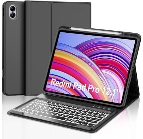 JADEMALL Tastiera Redmi Pad Pro 12.1 2024, Custodia Tastiera per Xiaomi Redmi Pad Pro 12.1, Italiana QWERTY Tastiera Retroilluminata Bluetooth per Redmi Pad Pro 12.1, Nero